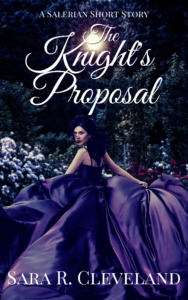 Text: The Knight's Proposal
Image: A woman with dark hair wearing a purple dress in a garden at night.
