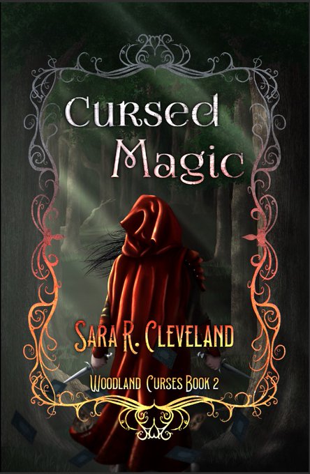 Cover for Cursed Magic featuring a woman in a red cloak holding daggers.